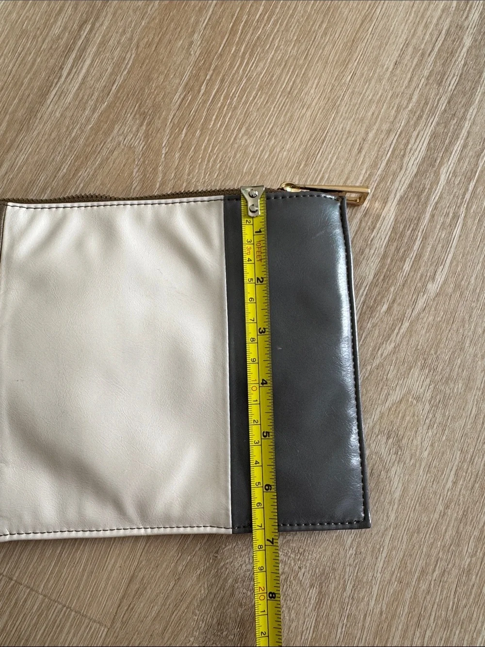 Sondra Roberts Tri-Panel Leather Wristlet Clutch in Gray, Cream & Brown